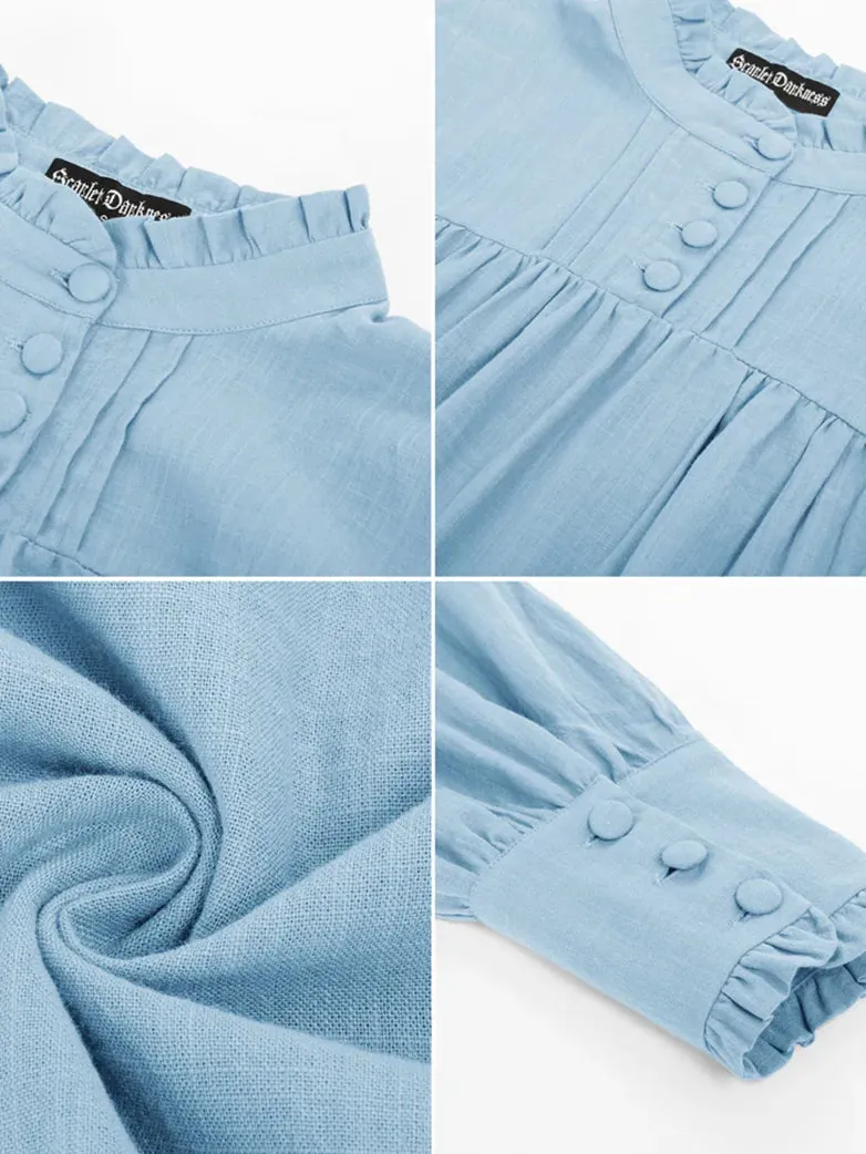 Women Stand Collar Pullover Tops Cotton Blouse