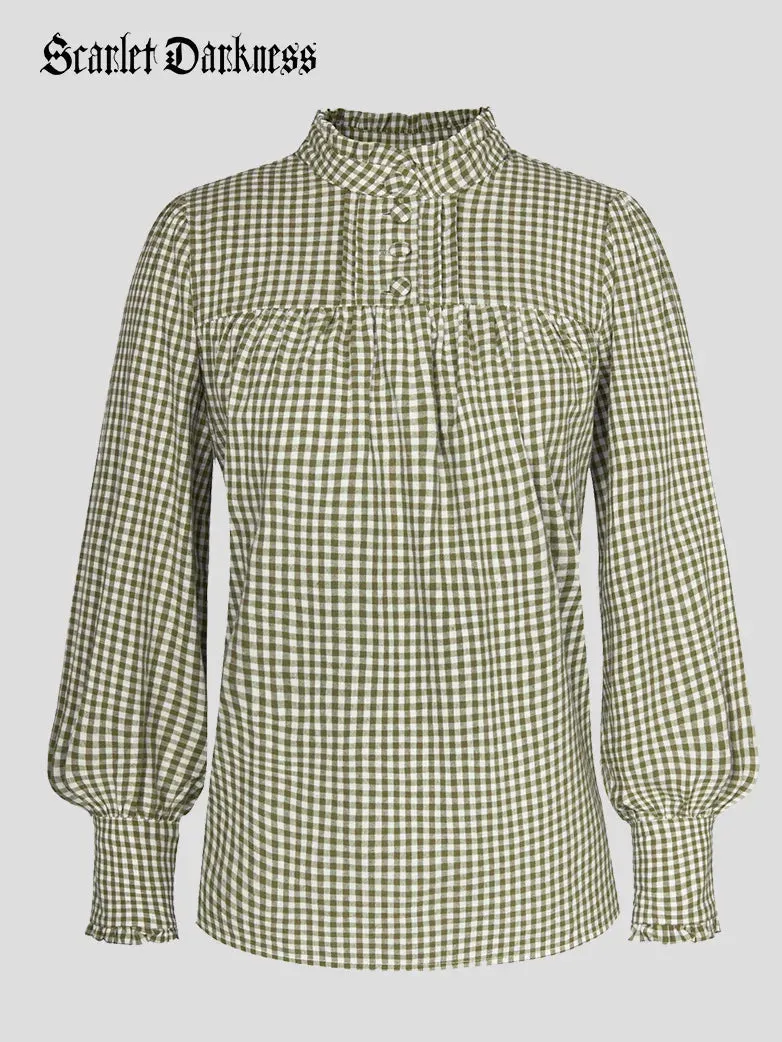 Women Stand Collar Pullover Tops Cotton Blouse