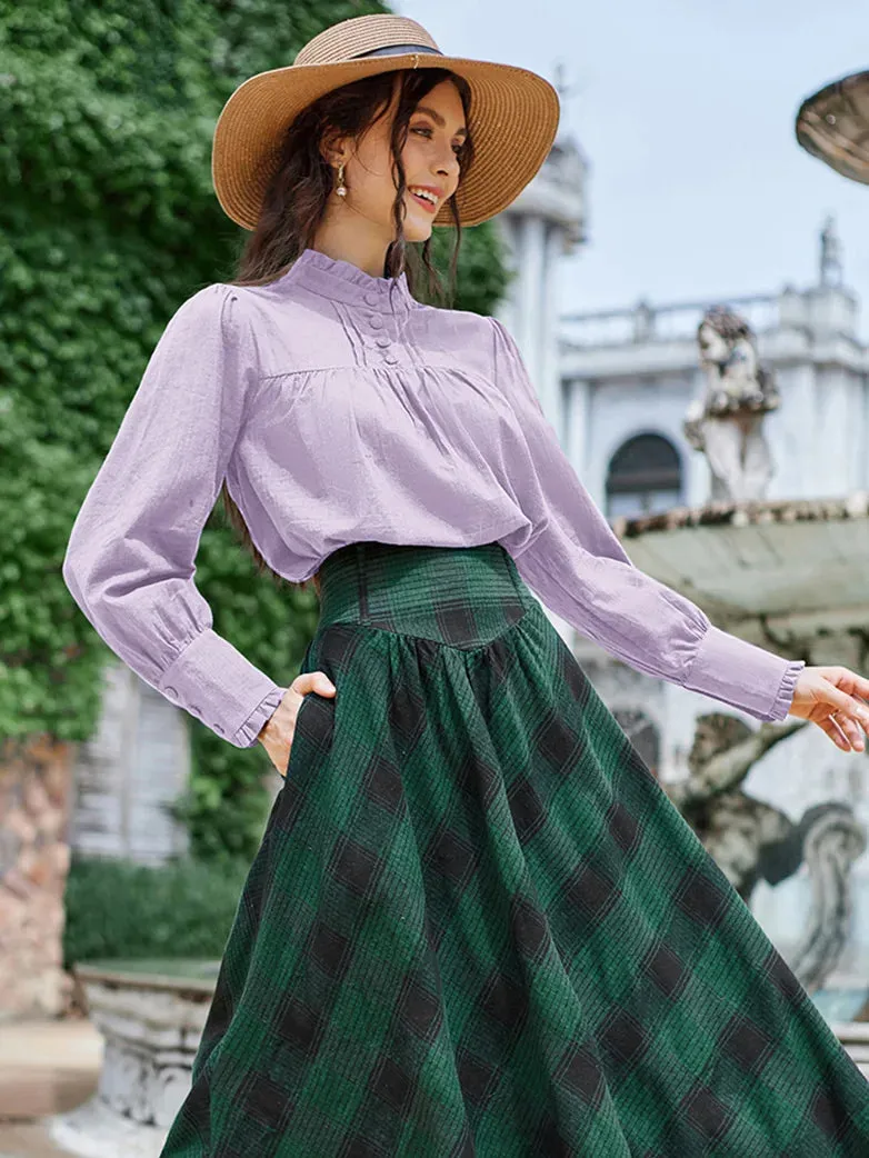 Women Stand Collar Pullover Tops Cotton Blouse