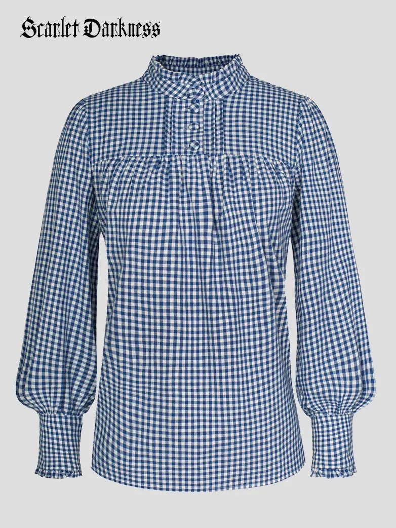 Women Stand Collar Pullover Tops Cotton Blouse