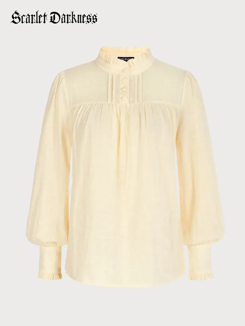 Women Stand Collar Pullover Tops Cotton Blouse