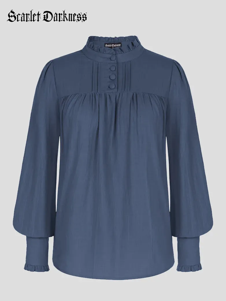 Women Stand Collar Pullover Tops Cotton Blouse