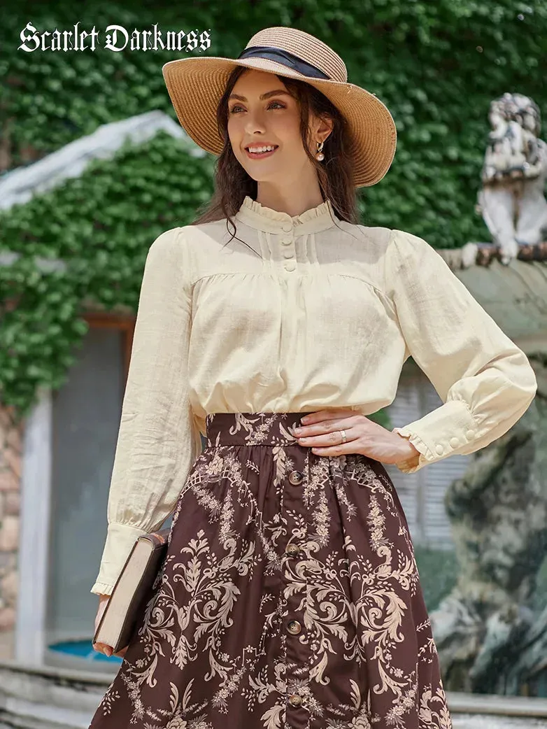 Women Stand Collar Pullover Tops Cotton Blouse
