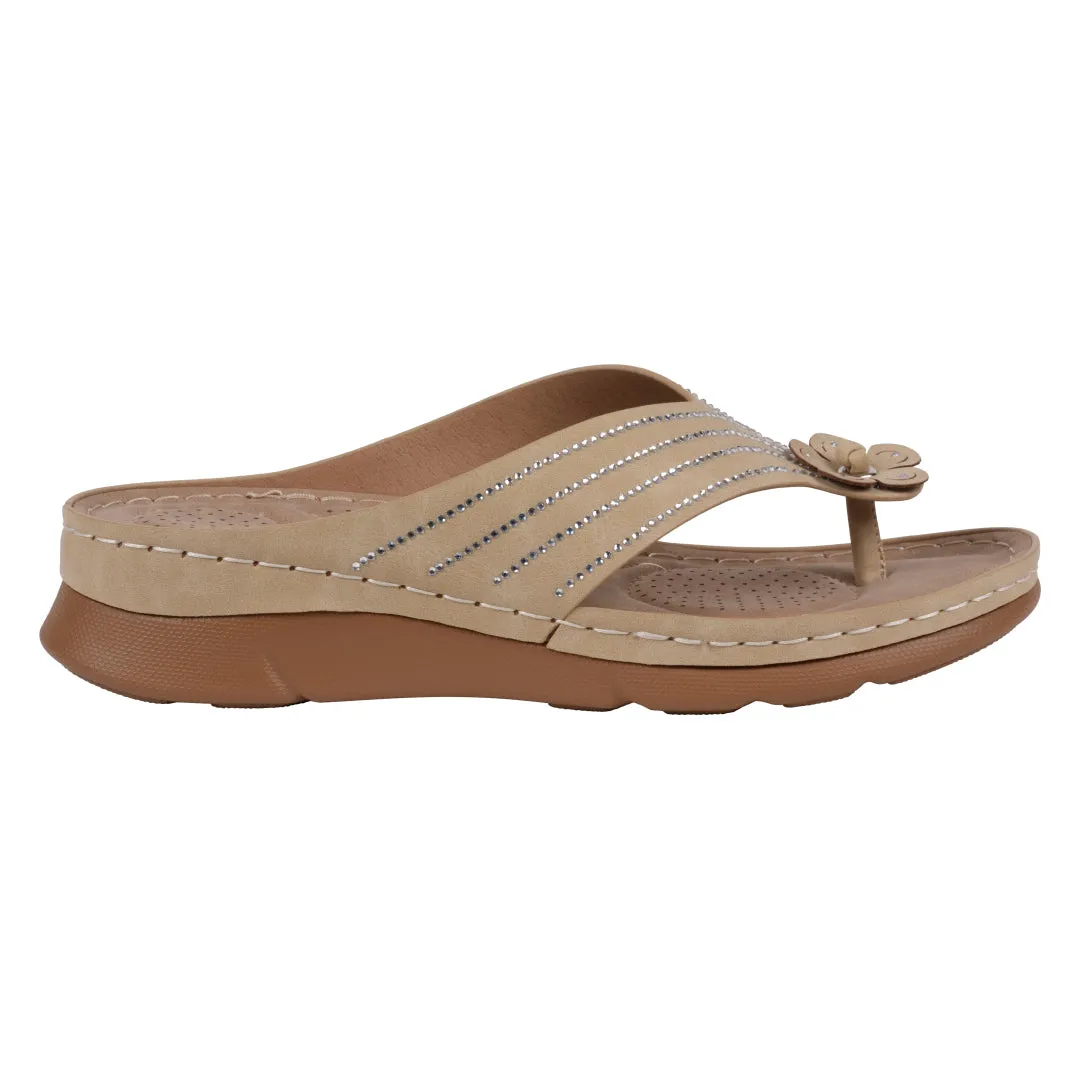 Women's Amari Nude Flower Thong Flat Comfort Sandals