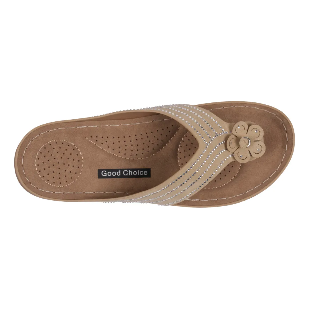 Women's Amari Nude Flower Thong Flat Comfort Sandals