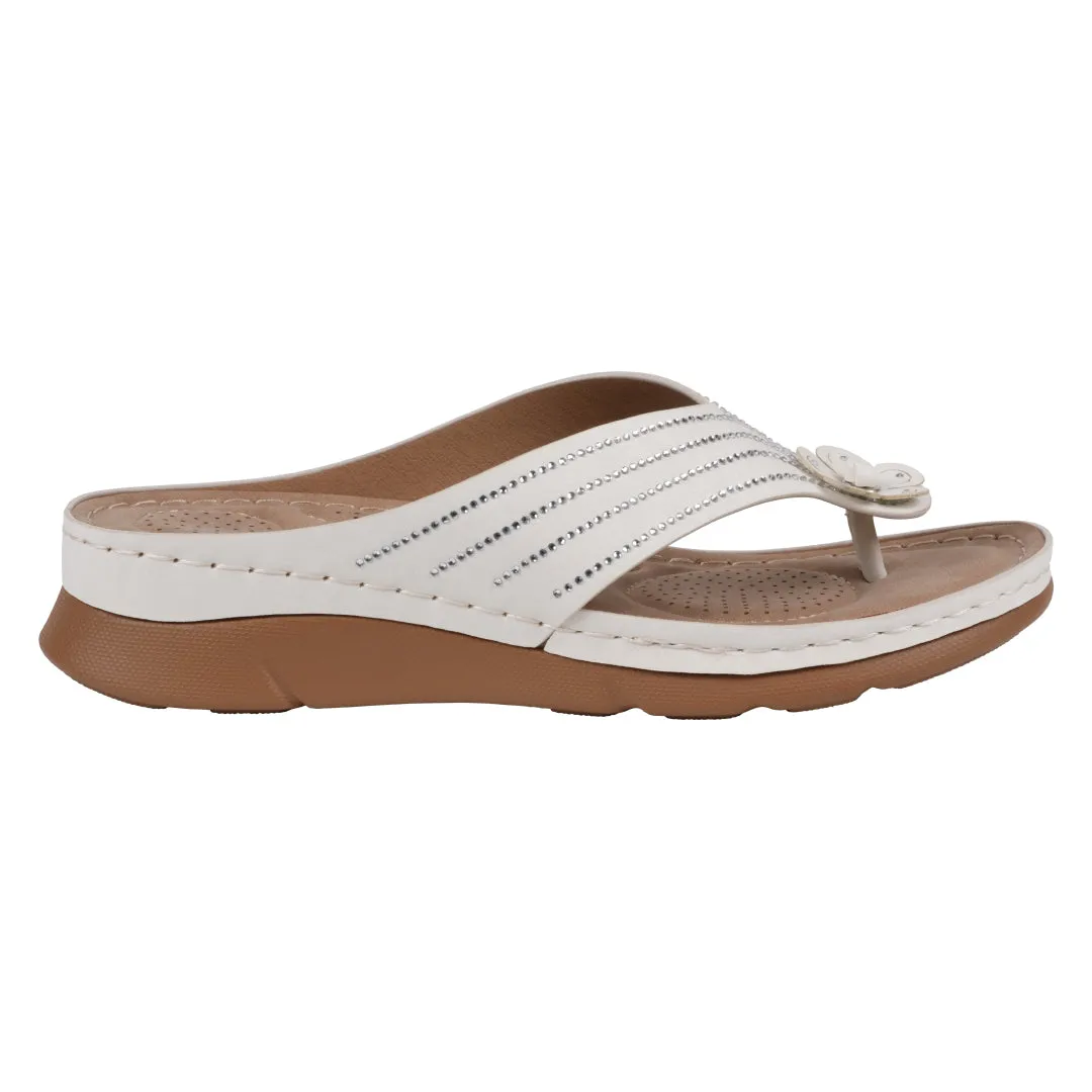 Women's Amari White Flower Thong Flat Comfort Sandals