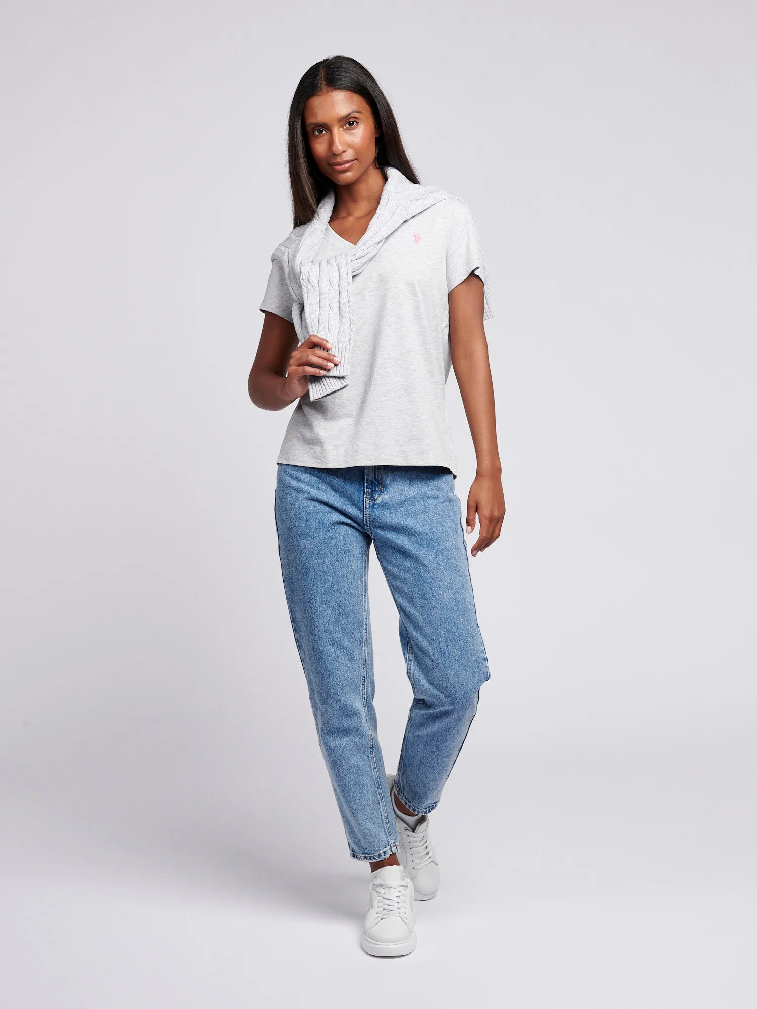 Womens Crew Neck T-Shirt in Pearl Grey Marl