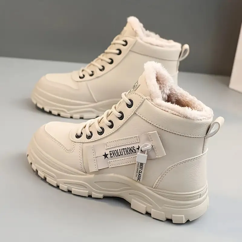 Women's High Top Shoes - Winter Plush Lined, Lace-up Sports Shoes