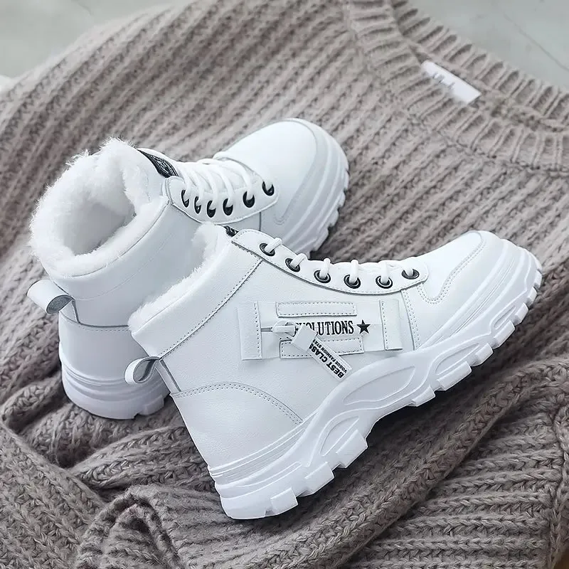 Women's High Top Shoes - Winter Plush Lined, Lace-up Sports Shoes