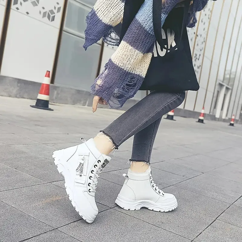 Women's High Top Shoes - Winter Plush Lined, Lace-up Sports Shoes