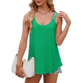 Women's Sleeveless Shirts Eyelet Loose Fit Tank Tops Summer Chic Crew Neck Tunic T Tops