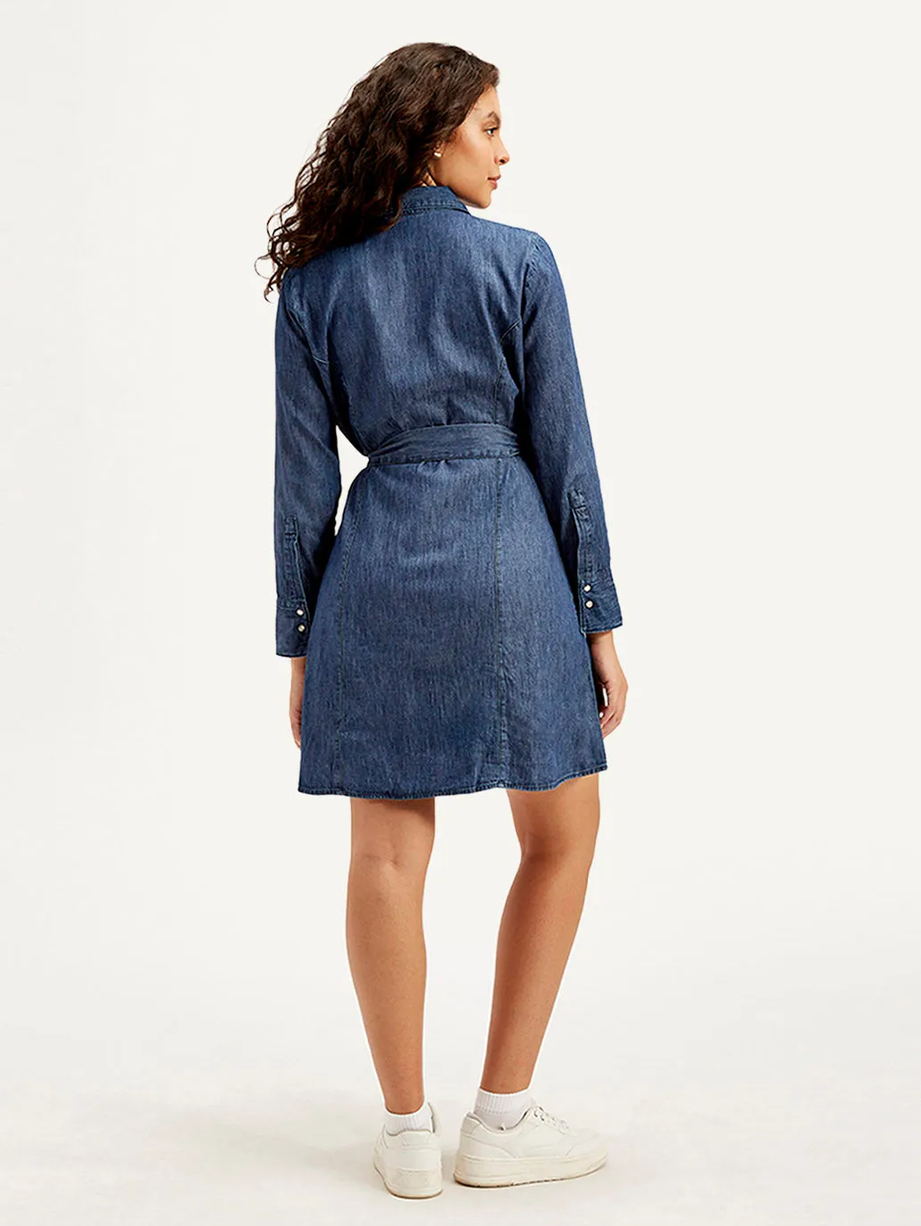 Women's Solid Navy Spread Collar Dress