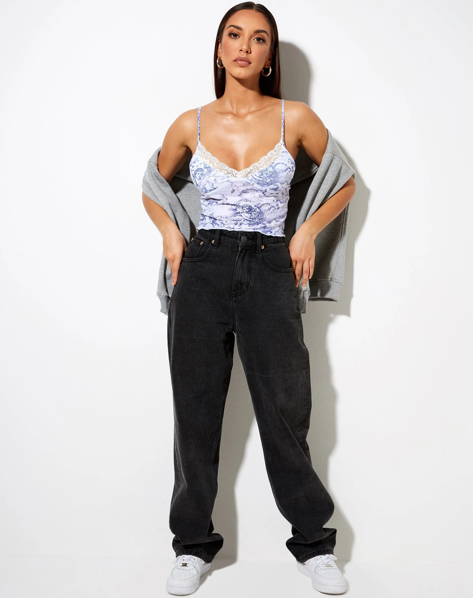 Yenika Crop in 20's Cherub White and Blue