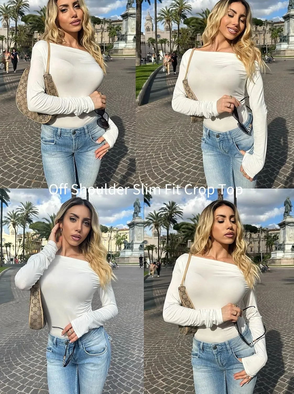 Zeagoo Womens Long Sleeve Off The Shoulder Casual Crop Tops Boat Neck Going Out Slim Fit Y2K T Shirts 2024