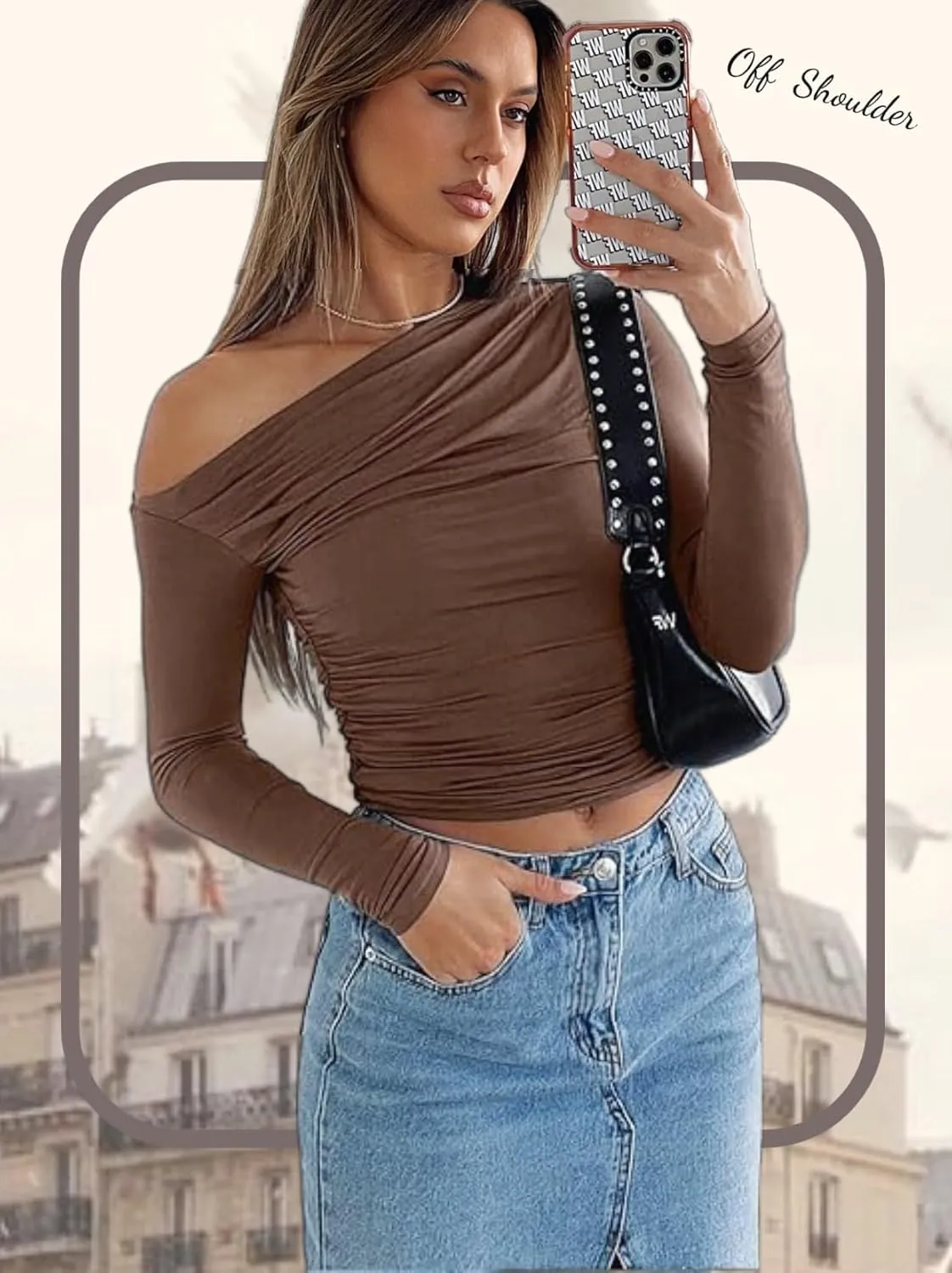 Zeagoo Womens Long Sleeve Off The Shoulder Casual Crop Tops Boat Neck Going Out Slim Fit Y2K T Shirts 2024